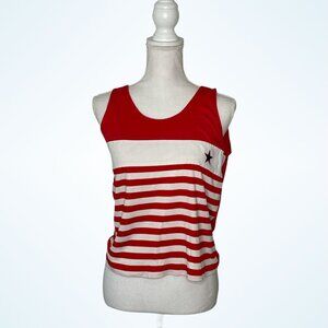 Vintage 80s Red White Star Patriotic Tank Top 4th of July Americana Medium